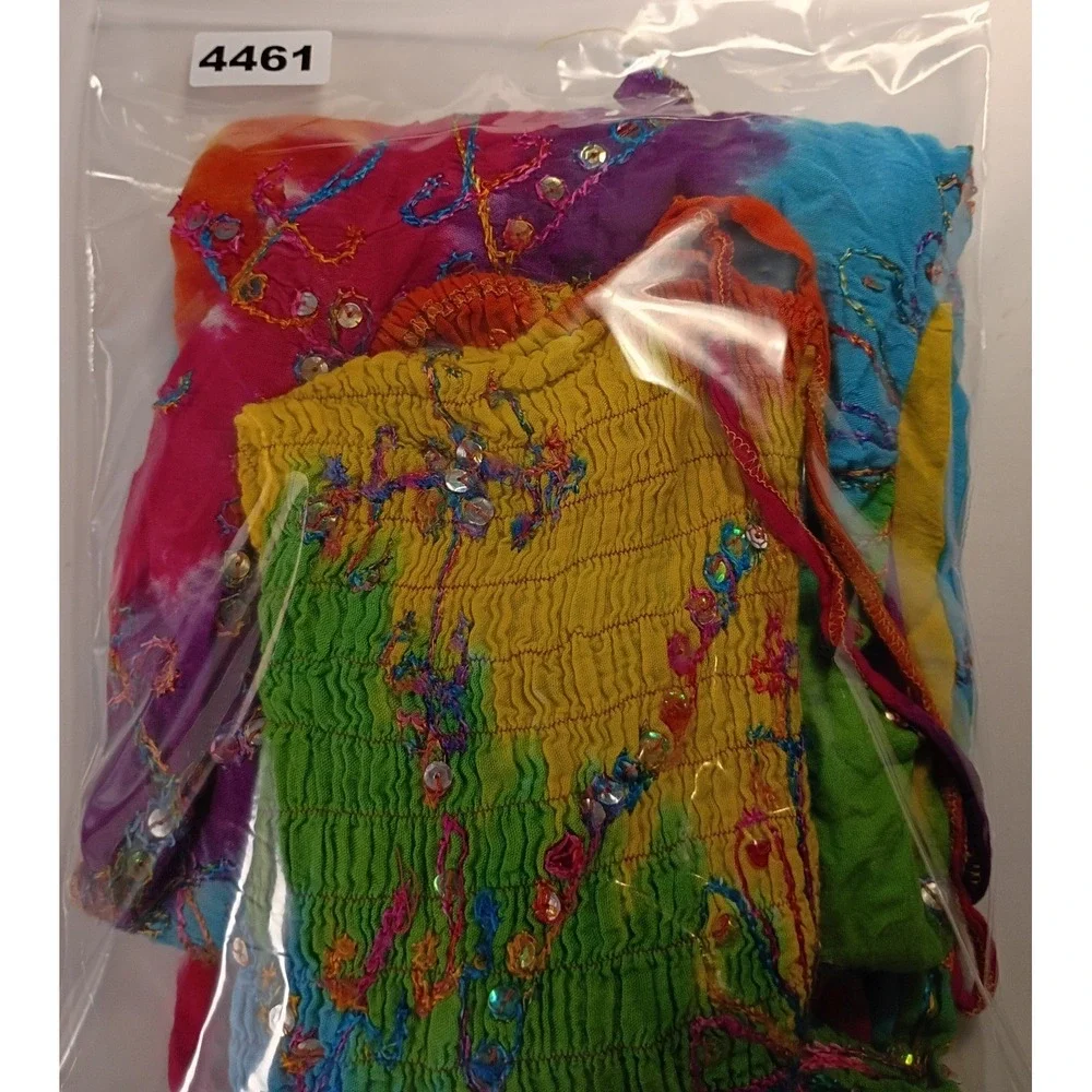 Boho Rainbow Tie Dye Smocked Sequin Embroidered Maxi Skirt Festival Dress NWOT